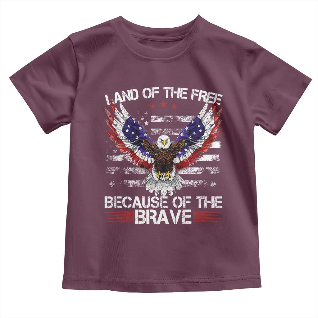 Land of the Free Because of the Brave Toddler T Shirt American Flag Patriotic Eagle 4th of July - Wonder Print Shop