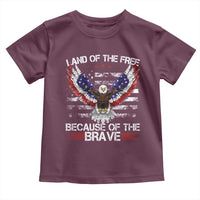 Land of the Free Because of the Brave Toddler T Shirt American Flag Patriotic Eagle 4th of July - Wonder Print Shop