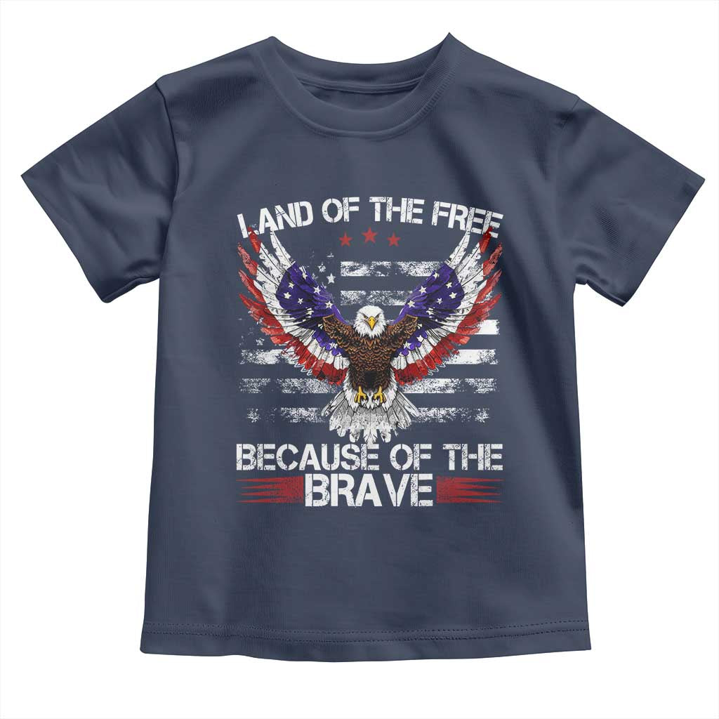 Land of the Free Because of the Brave Toddler T Shirt American Flag Patriotic Eagle 4th of July - Wonder Print Shop