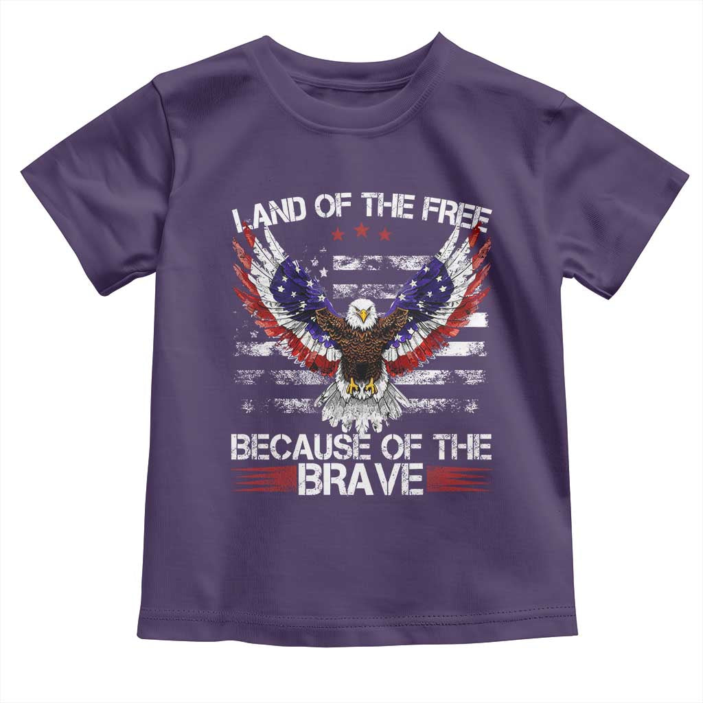 Land of the Free Because of the Brave Toddler T Shirt American Flag Patriotic Eagle 4th of July - Wonder Print Shop