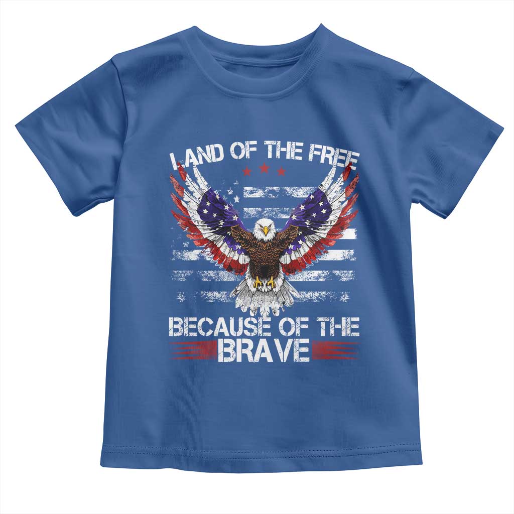 Land of the Free Because of the Brave Toddler T Shirt American Flag Patriotic Eagle 4th of July - Wonder Print Shop