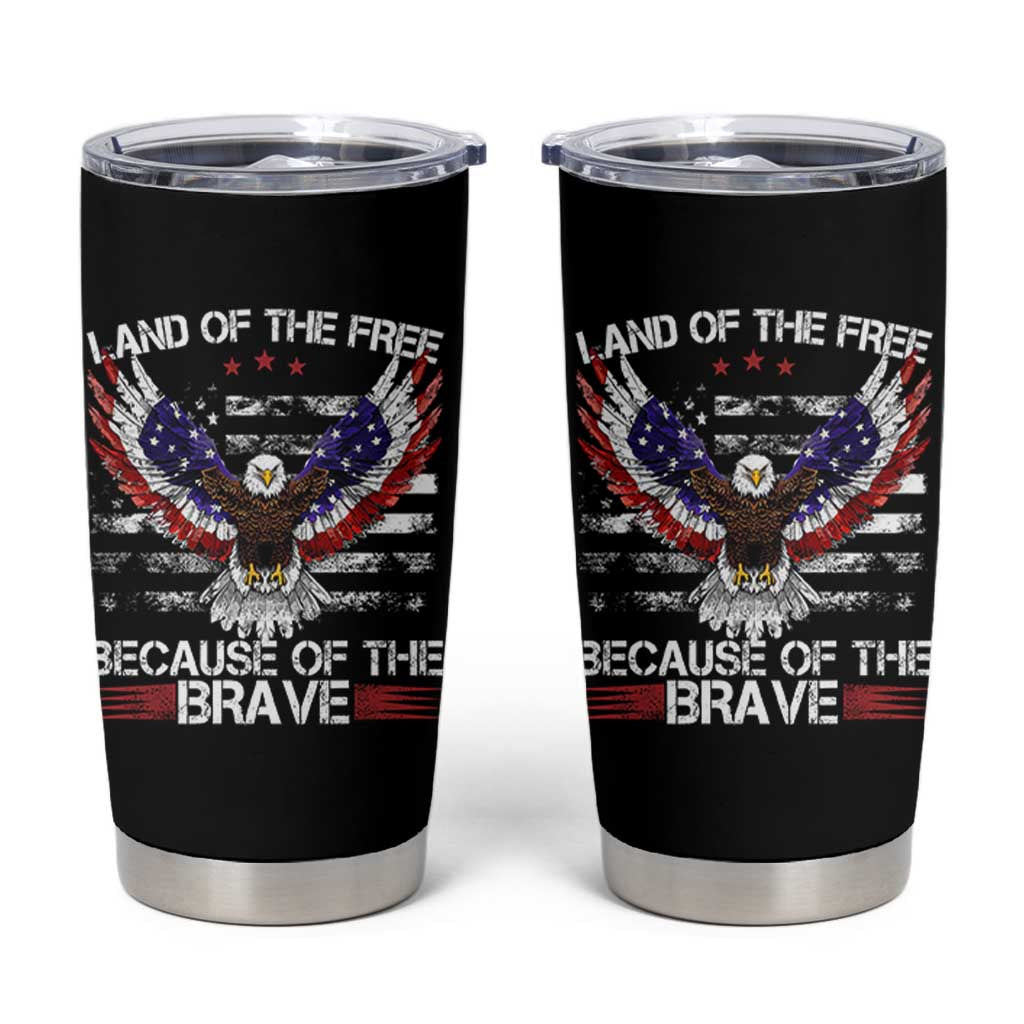 Land of the Free Because of the Brave Tumbler Cup American Flag Patriotic Eagle 4th of July - Wonder Print Shop