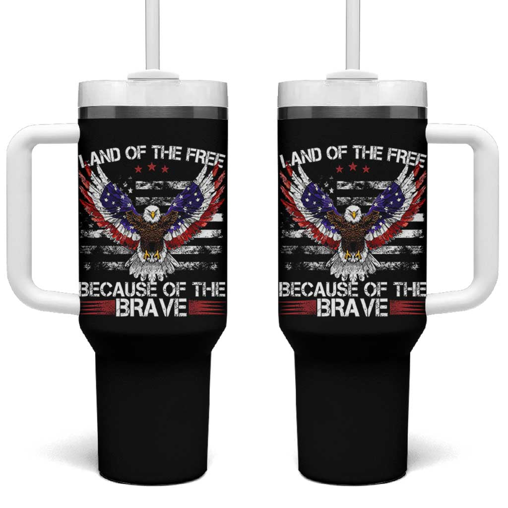 Land of the Free Because of the Brave Tumbler With Handle American Flag Patriotic Eagle 4th of July - Wonder Print Shop