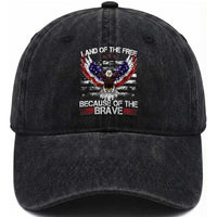 Land of the Free Because of the Brave Washed Cotton Baseball Cap American Flag Patriotic Eagle 4th of July