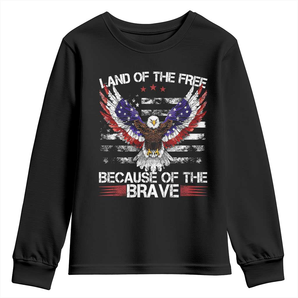Land of the Free Because of the Brave Youth Sweatshirt American Flag Patriotic Eagle 4th of July - Wonder Print Shop