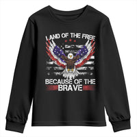 Land of the Free Because of the Brave Youth Sweatshirt American Flag Patriotic Eagle 4th of July - Wonder Print Shop