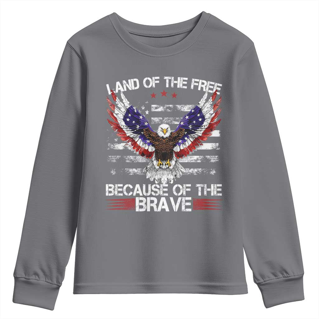 Land of the Free Because of the Brave Youth Sweatshirt American Flag Patriotic Eagle 4th of July - Wonder Print Shop