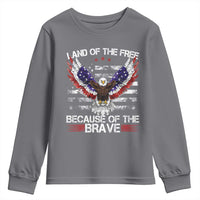 Land of the Free Because of the Brave Youth Sweatshirt American Flag Patriotic Eagle 4th of July - Wonder Print Shop