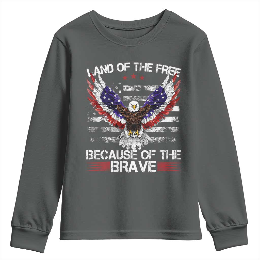 Land of the Free Because of the Brave Youth Sweatshirt American Flag Patriotic Eagle 4th of July - Wonder Print Shop