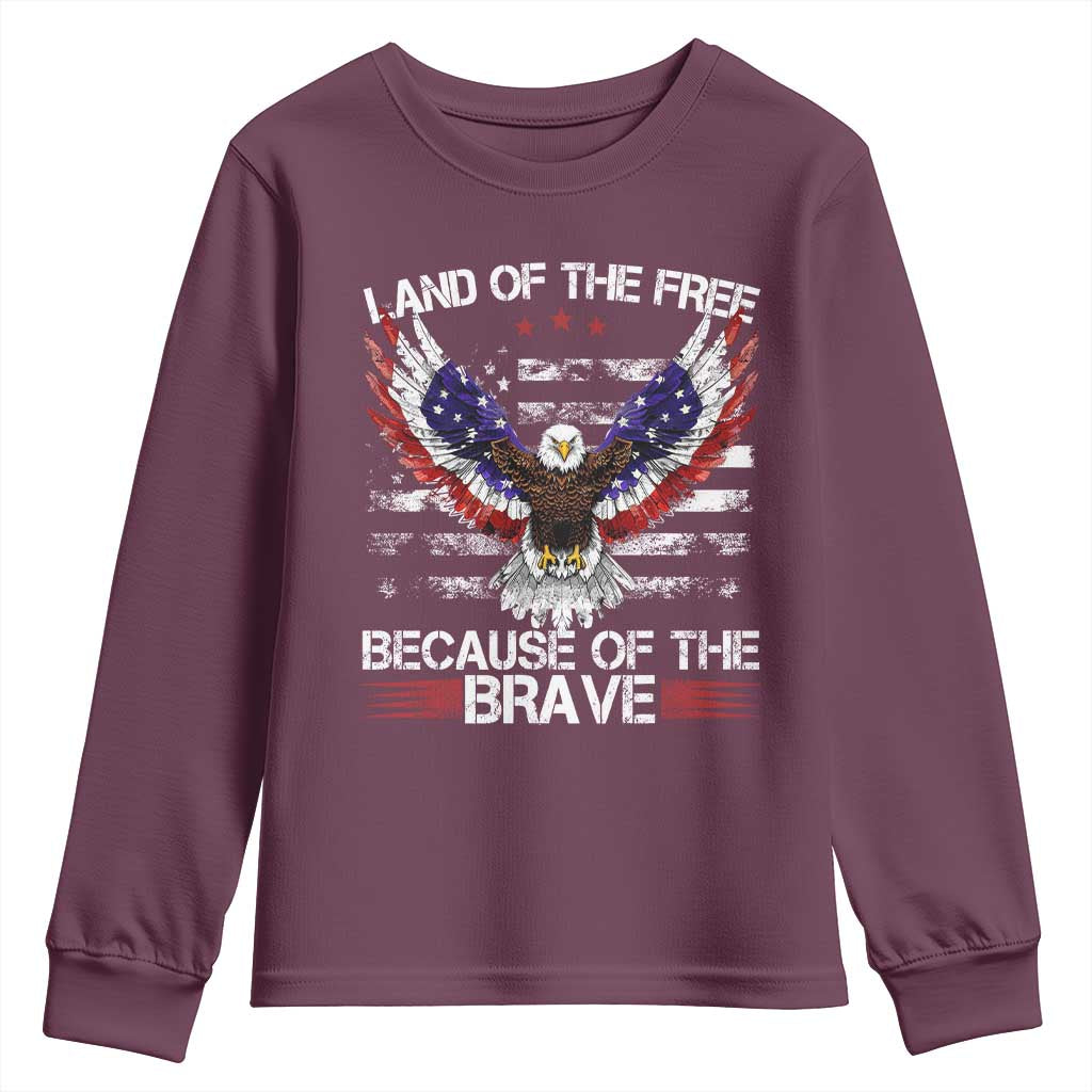 Land of the Free Because of the Brave Youth Sweatshirt American Flag Patriotic Eagle 4th of July - Wonder Print Shop