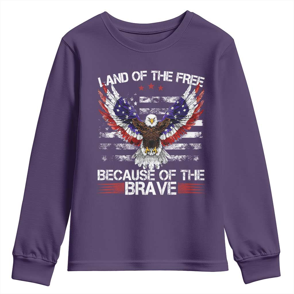Land of the Free Because of the Brave Youth Sweatshirt American Flag Patriotic Eagle 4th of July - Wonder Print Shop