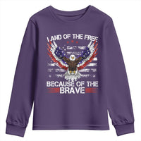 Land of the Free Because of the Brave Youth Sweatshirt American Flag Patriotic Eagle 4th of July - Wonder Print Shop
