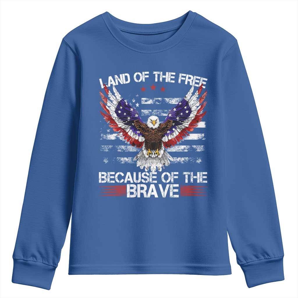 Land of the Free Because of the Brave Youth Sweatshirt American Flag Patriotic Eagle 4th of July - Wonder Print Shop