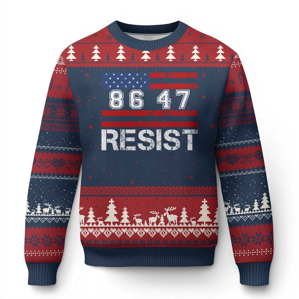 8647 Resist Ugly Christmas Sweater Retro Social Justice American Flag - Wonder Print Shop