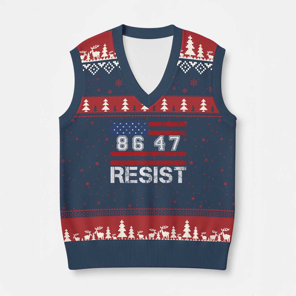 8647 Resist V-Neck Knit Sweater Vest Retro Social Justice American Flag - Wonder Print Shop