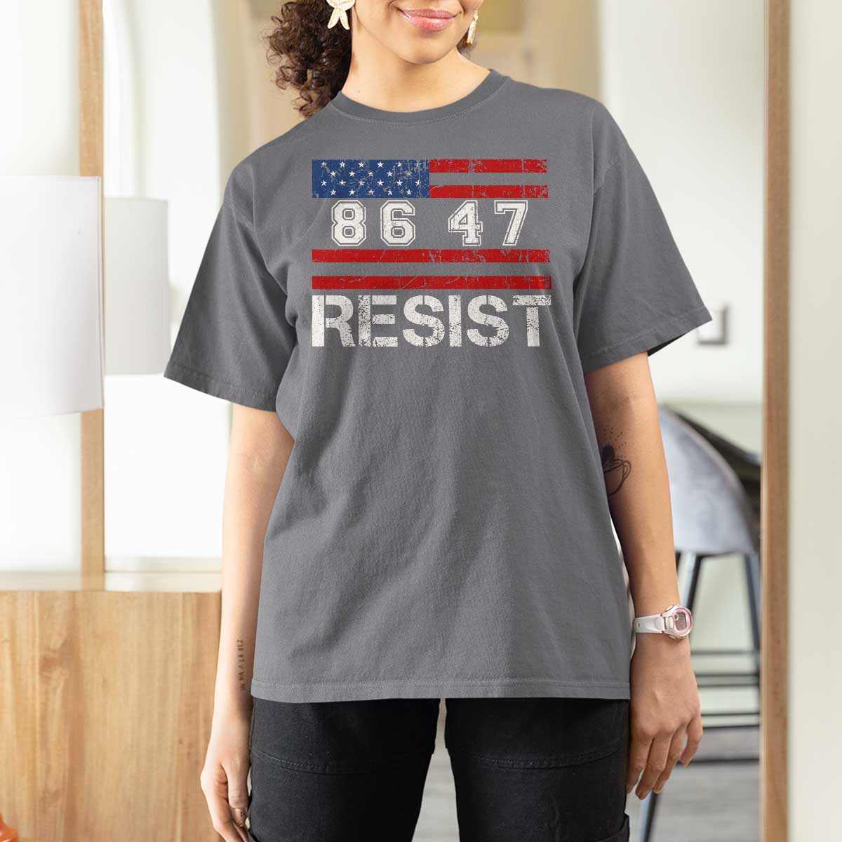 8647 Resist T Shirt For Women Retro Social Justice American Flag - Wonder Print Shop