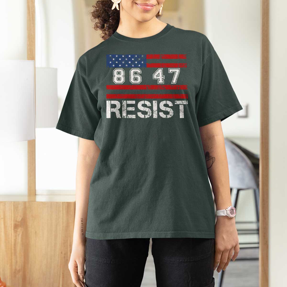 8647 Resist T Shirt For Women Retro Social Justice American Flag - Wonder Print Shop