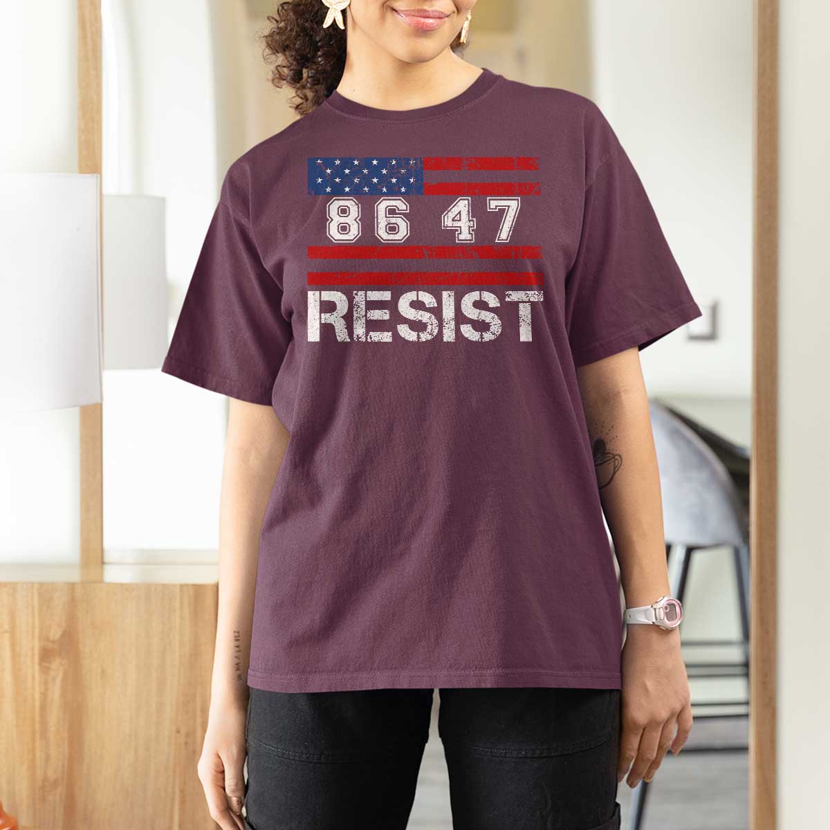 8647 Resist T Shirt For Women Retro Social Justice American Flag - Wonder Print Shop