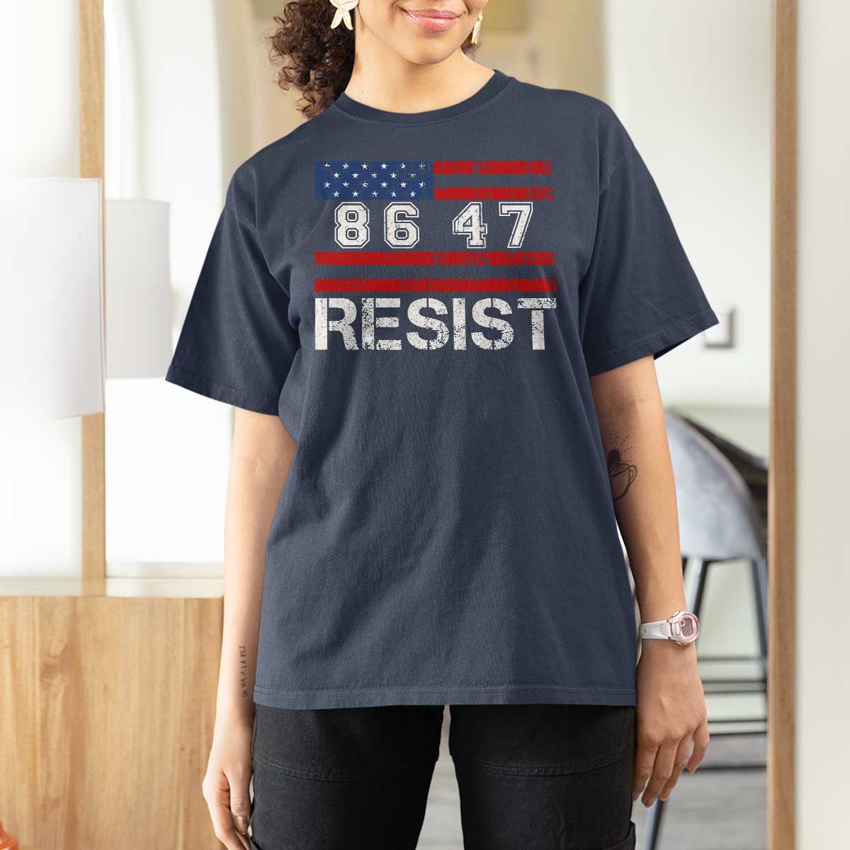 8647 Resist T Shirt For Women Retro Social Justice American Flag - Wonder Print Shop
