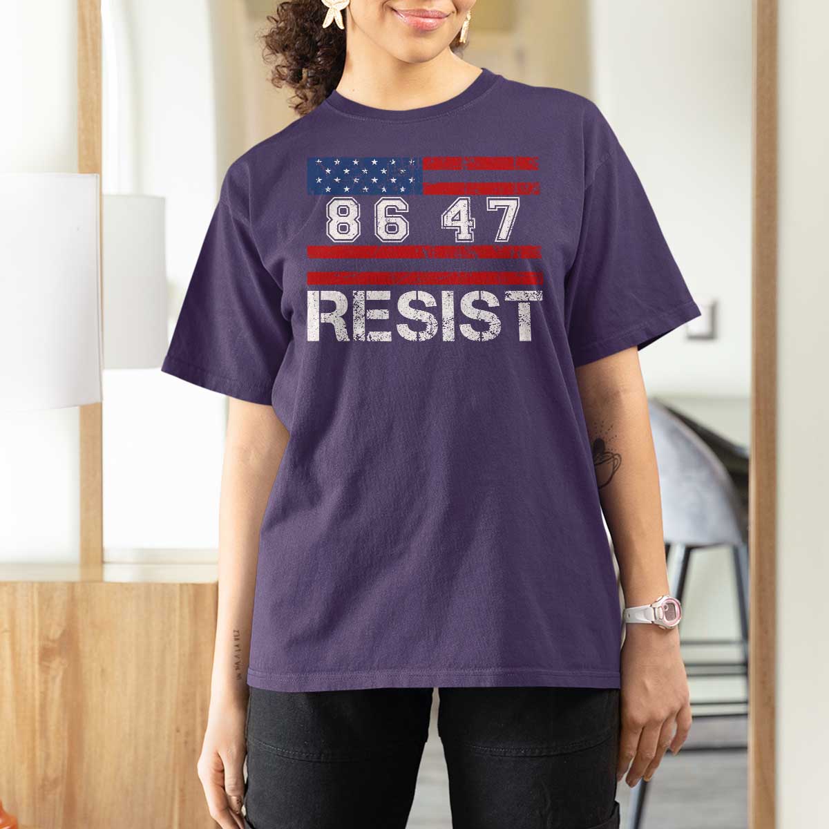 8647 Resist T Shirt For Women Retro Social Justice American Flag - Wonder Print Shop
