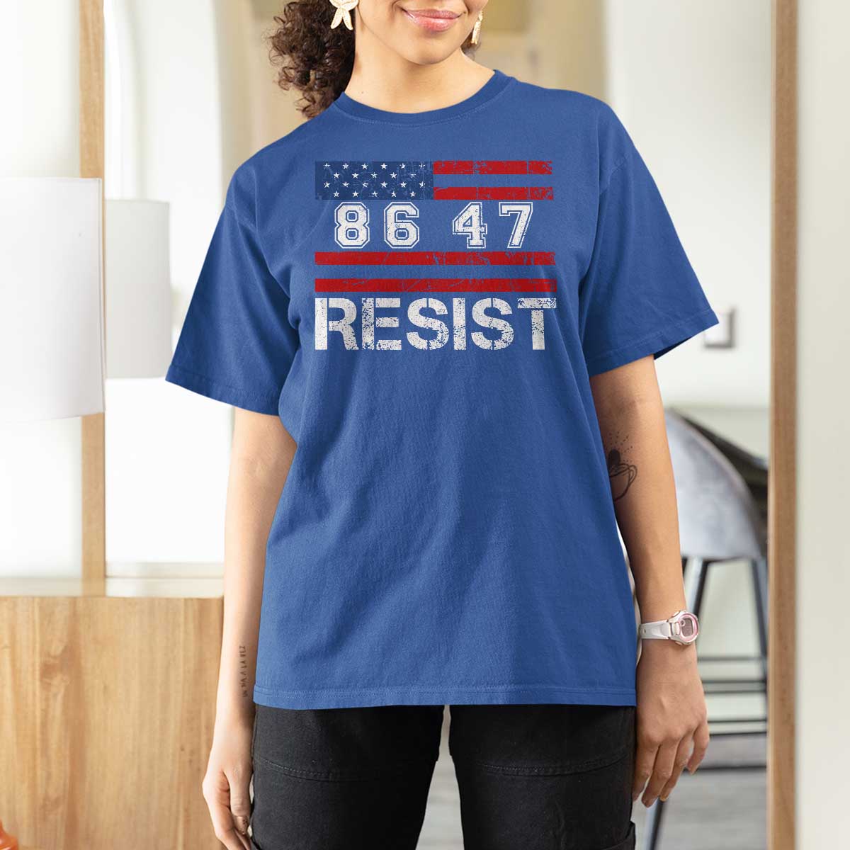 8647 Resist T Shirt For Women Retro Social Justice American Flag - Wonder Print Shop