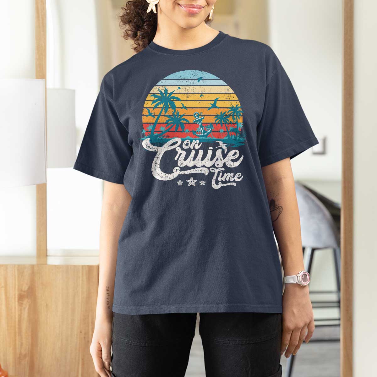 On Cruise Time T Shirt For Women Retro Summer Vacation Cruising - Wonder Print Shop