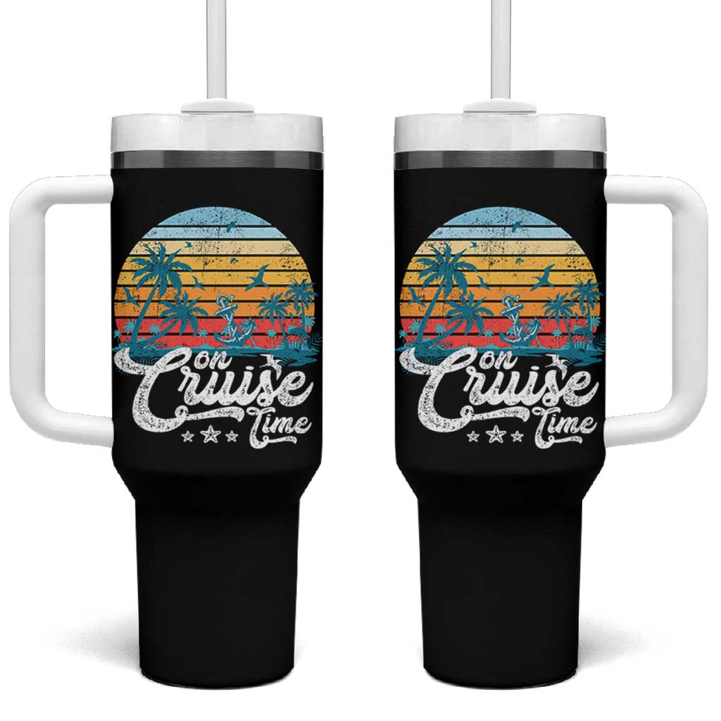 On Cruise Time Tumbler With Handle Retro Summer Vacation Cruising - Wonder Print Shop