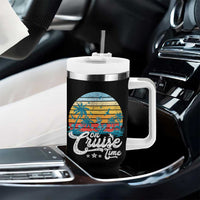 On Cruise Time Tumbler With Handle Retro Summer Vacation Cruising - Wonder Print Shop