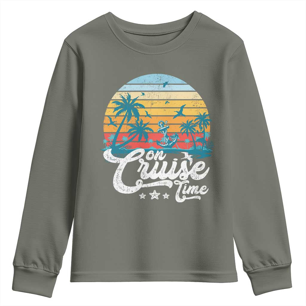 On Cruise Time Youth Sweatshirt Retro Summer Vacation Cruising - Wonder Print Shop