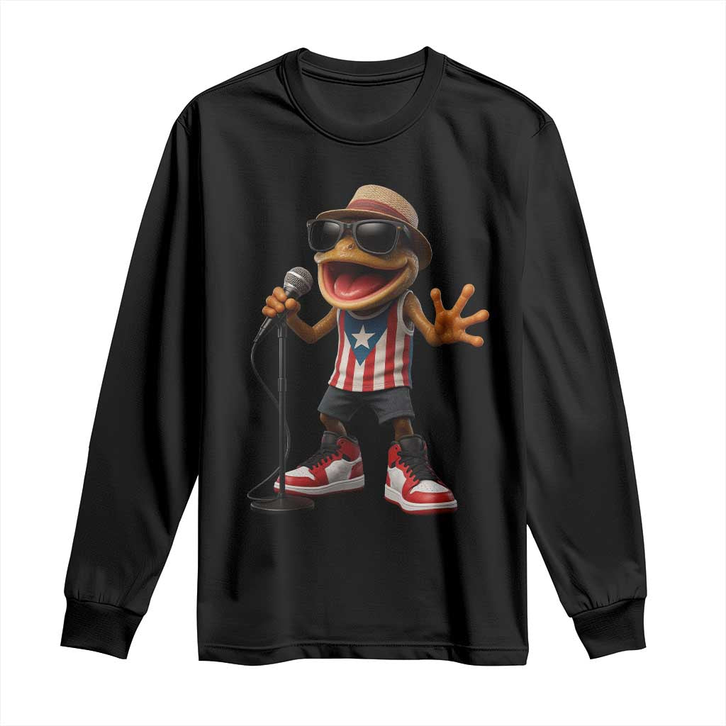 Coqui Puerto Rican Flag Long Sleeve Shirt Taino Boricua Frog Singing - Wonder Print Shop