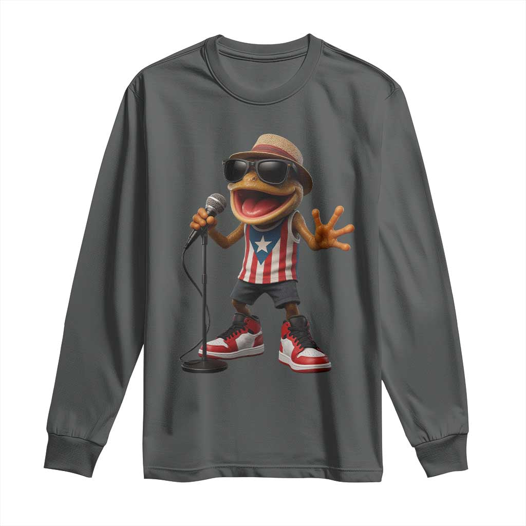 Coqui Puerto Rican Flag Long Sleeve Shirt Taino Boricua Frog Singing - Wonder Print Shop