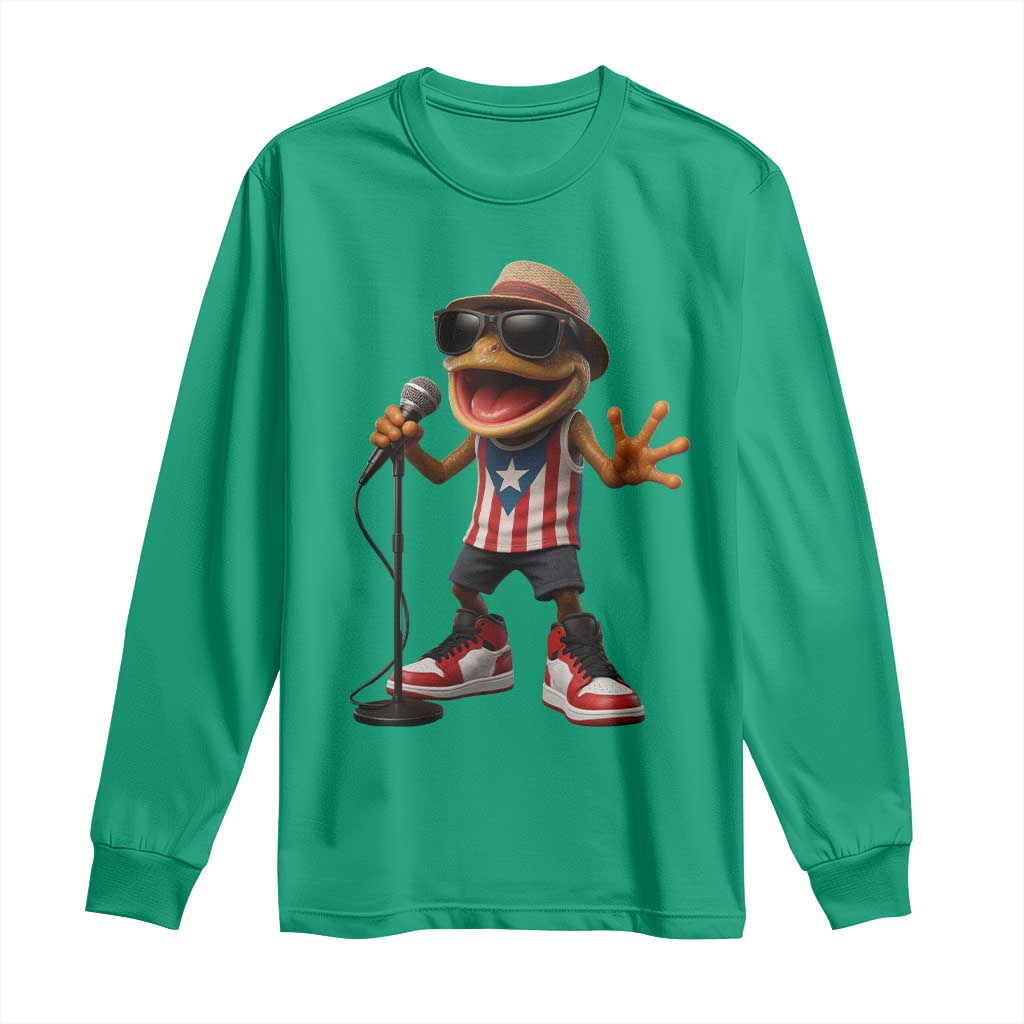 Coqui Puerto Rican Flag Long Sleeve Shirt Taino Boricua Frog Singing - Wonder Print Shop