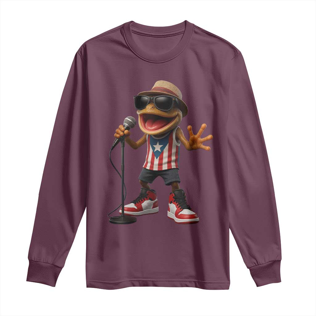 Coqui Puerto Rican Flag Long Sleeve Shirt Taino Boricua Frog Singing - Wonder Print Shop