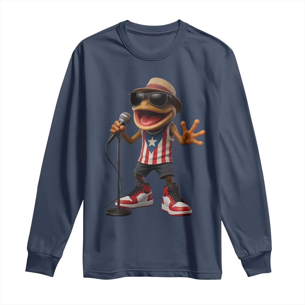 Coqui Puerto Rican Flag Long Sleeve Shirt Taino Boricua Frog Singing - Wonder Print Shop