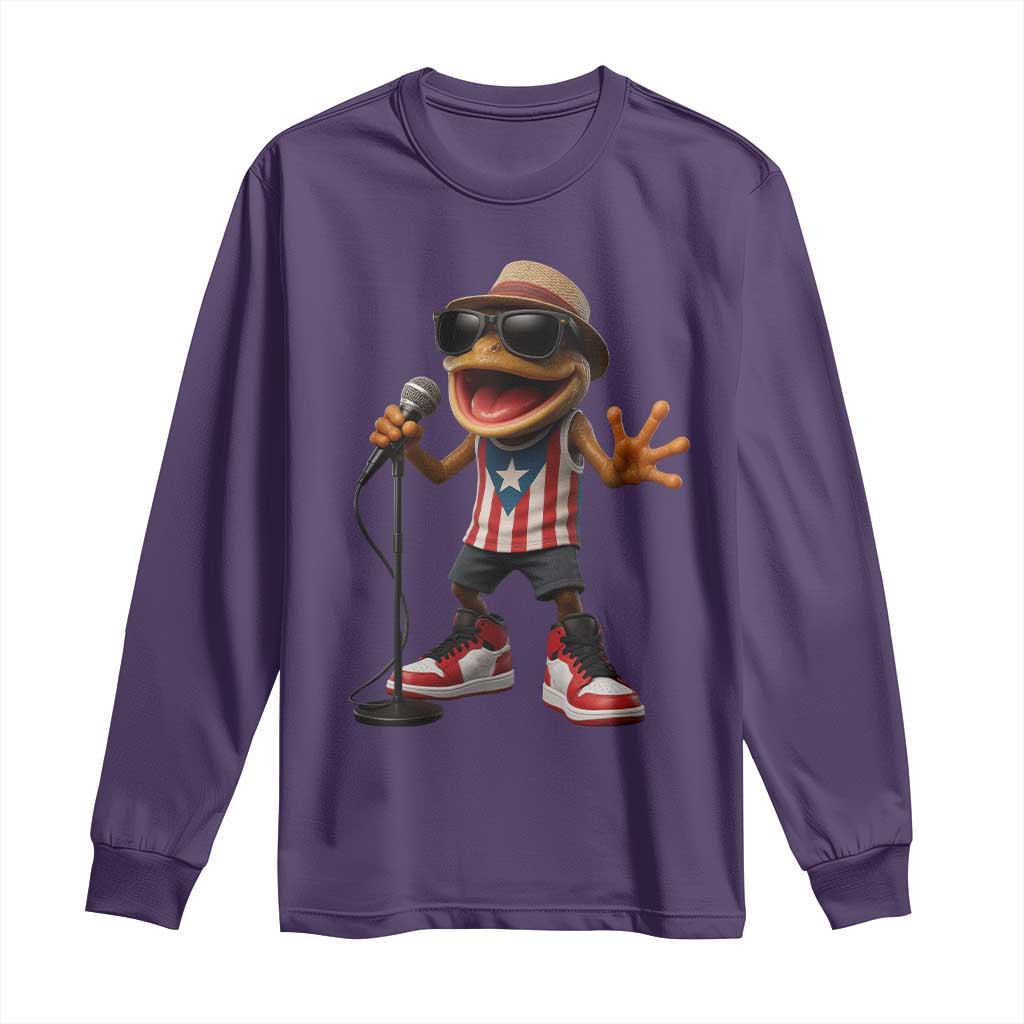 Coqui Puerto Rican Flag Long Sleeve Shirt Taino Boricua Frog Singing - Wonder Print Shop