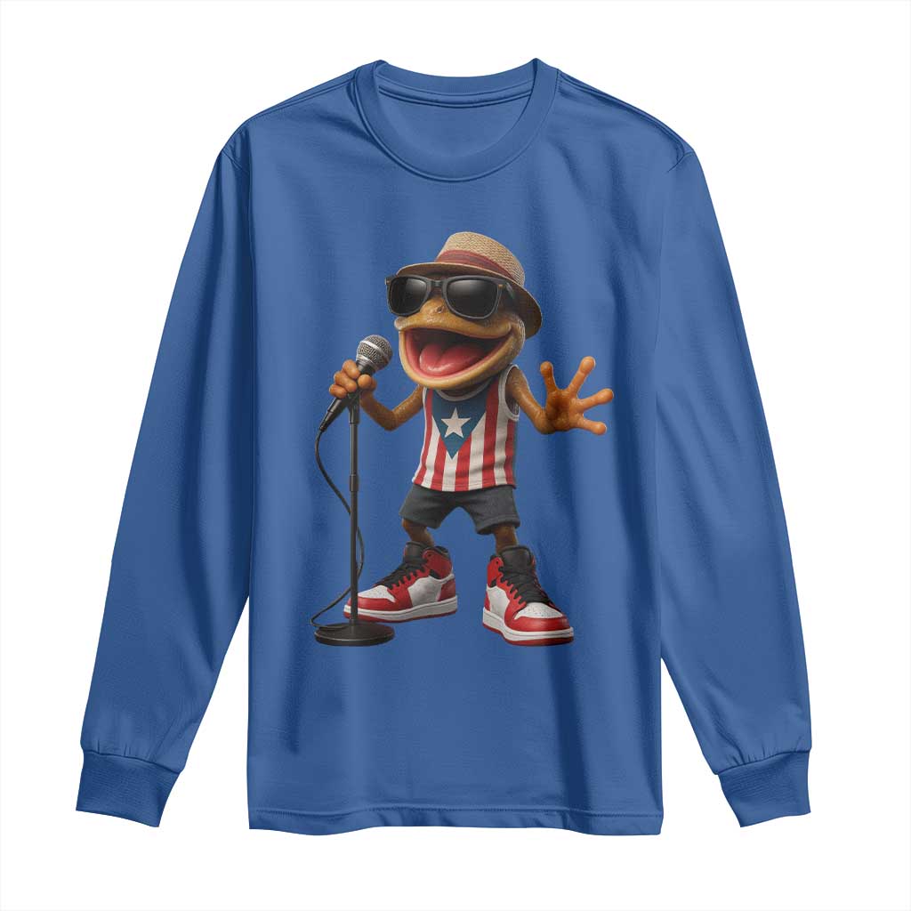 Coqui Puerto Rican Flag Long Sleeve Shirt Taino Boricua Frog Singing - Wonder Print Shop