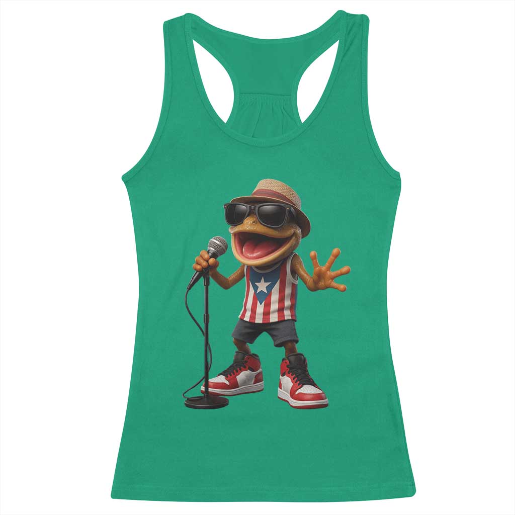 Coqui Puerto Rican Flag Racerback Tank Top Taino Boricua Frog Singing - Wonder Print Shop