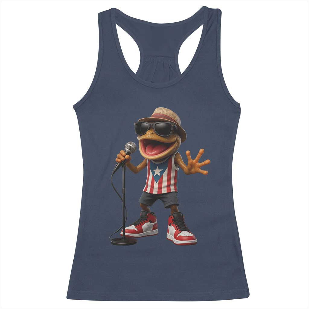 Coqui Puerto Rican Flag Racerback Tank Top Taino Boricua Frog Singing - Wonder Print Shop
