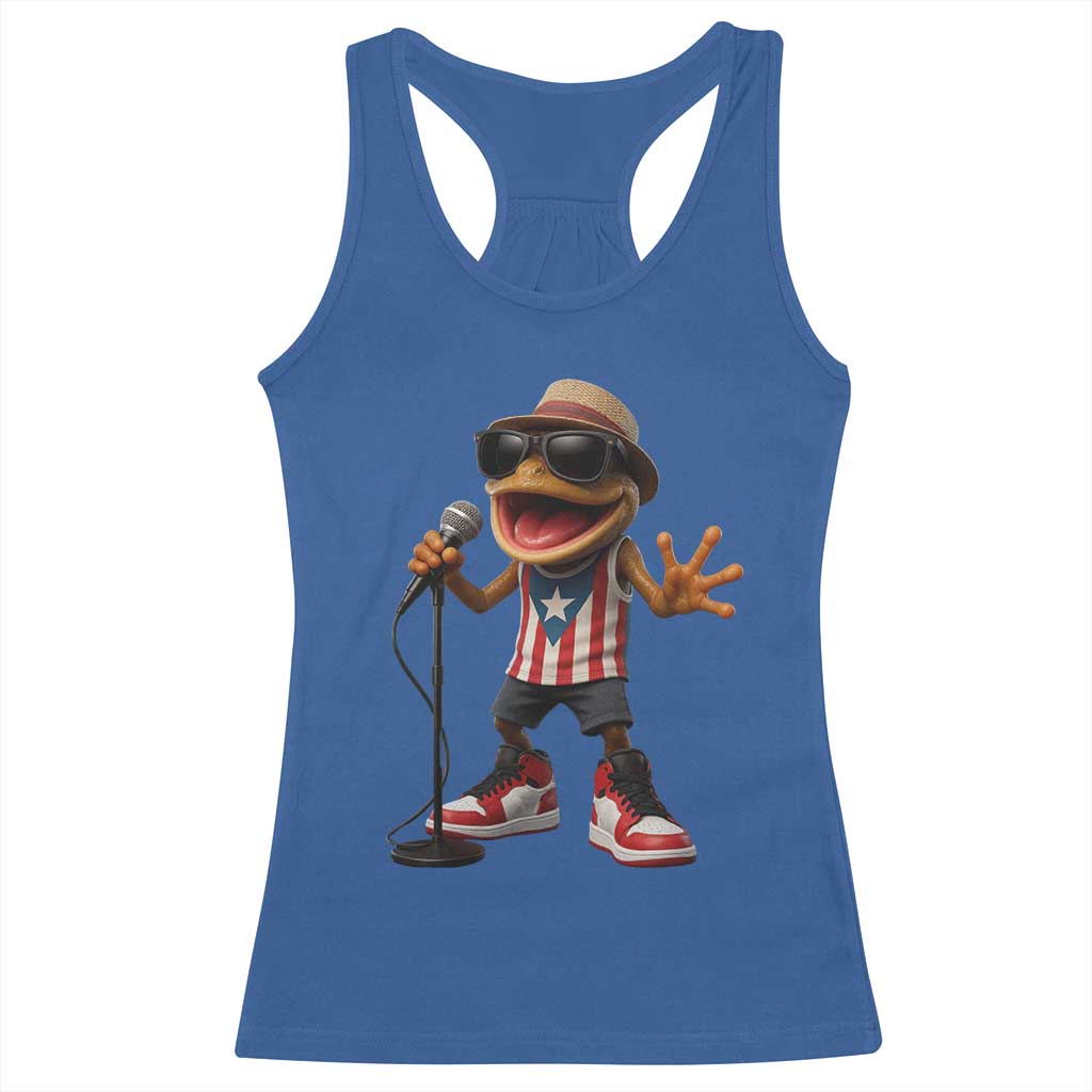 Coqui Puerto Rican Flag Racerback Tank Top Taino Boricua Frog Singing - Wonder Print Shop