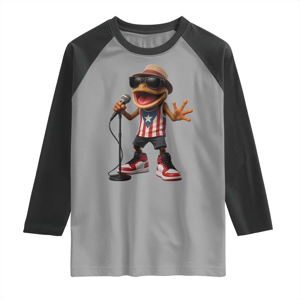 Coqui Puerto Rican Flag Raglan Shirt Taino Boricua Frog Singing - Wonder Print Shop