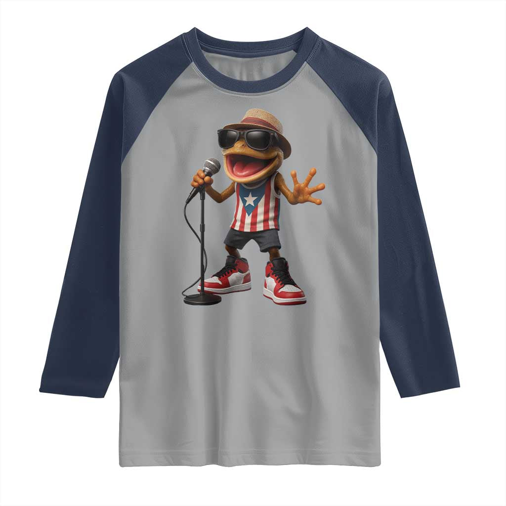 Coqui Puerto Rican Flag Raglan Shirt Taino Boricua Frog Singing - Wonder Print Shop
