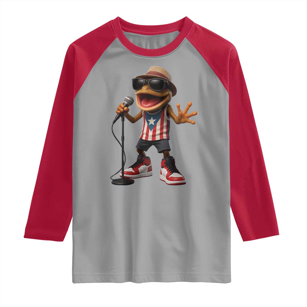 Coqui Puerto Rican Flag Raglan Shirt Taino Boricua Frog Singing - Wonder Print Shop