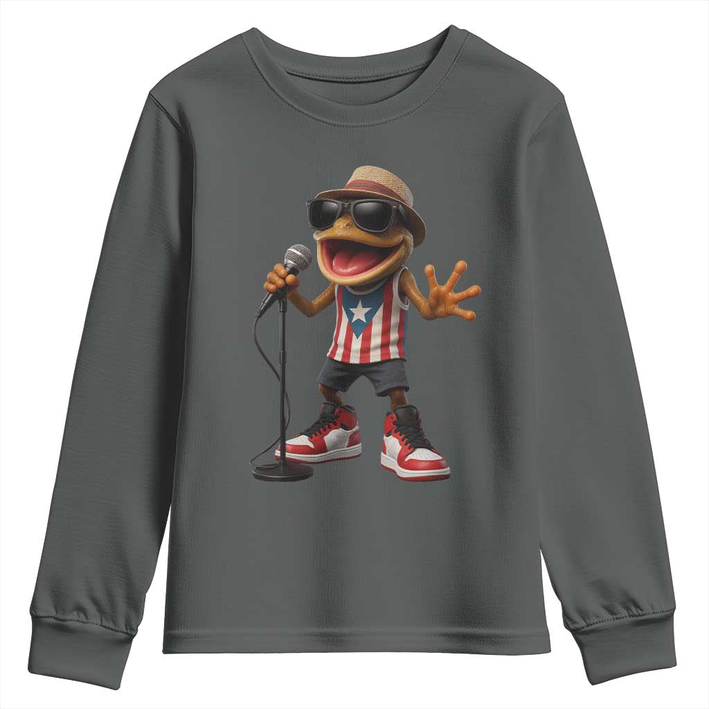 Coqui Puerto Rican Flag Youth Sweatshirt Taino Boricua Frog Singing - Wonder Print Shop