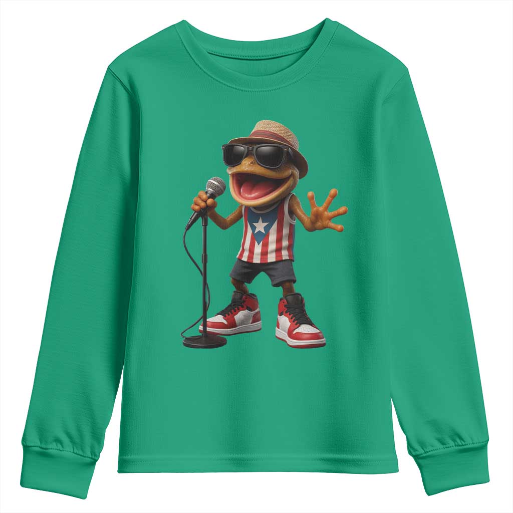 Coqui Puerto Rican Flag Youth Sweatshirt Taino Boricua Frog Singing - Wonder Print Shop