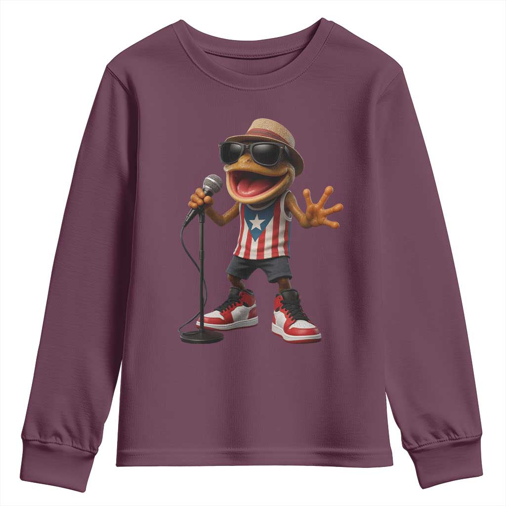 Coqui Puerto Rican Flag Youth Sweatshirt Taino Boricua Frog Singing - Wonder Print Shop