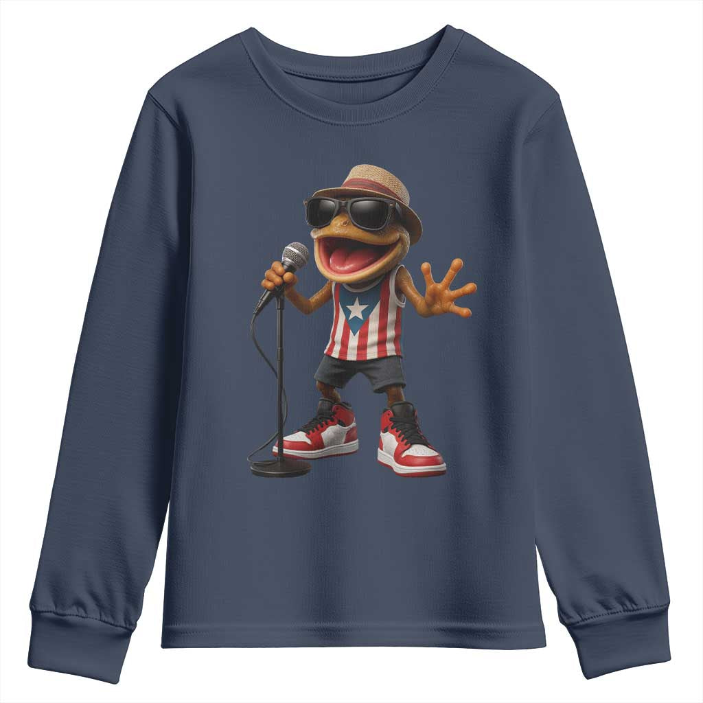Coqui Puerto Rican Flag Youth Sweatshirt Taino Boricua Frog Singing - Wonder Print Shop