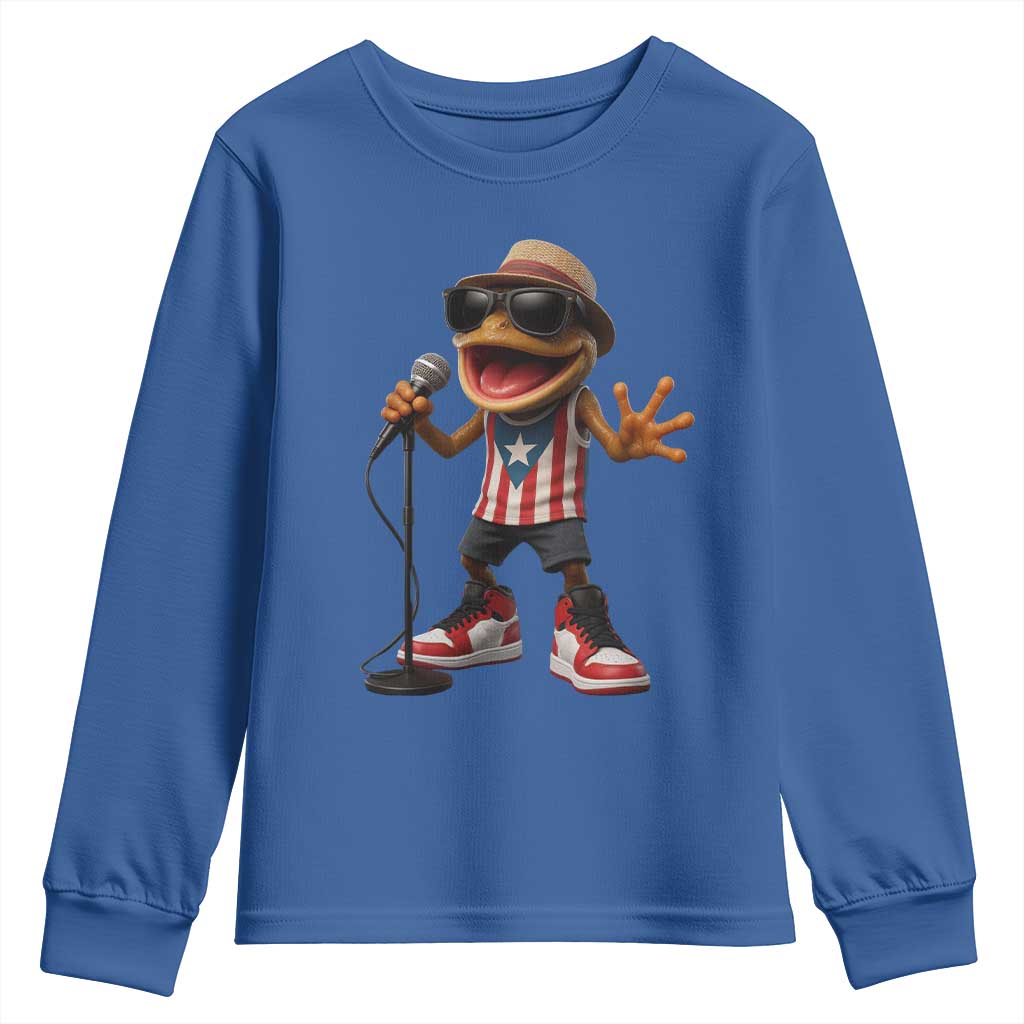 Coqui Puerto Rican Flag Youth Sweatshirt Taino Boricua Frog Singing - Wonder Print Shop