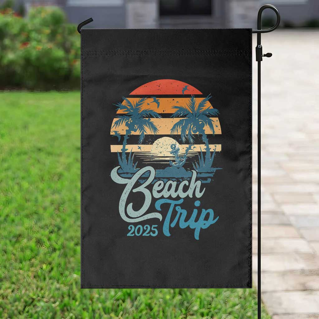 Beach Trip 2025 Garden Flag Summer Vacation Vintage 70's Retro - Wonder Print Shop