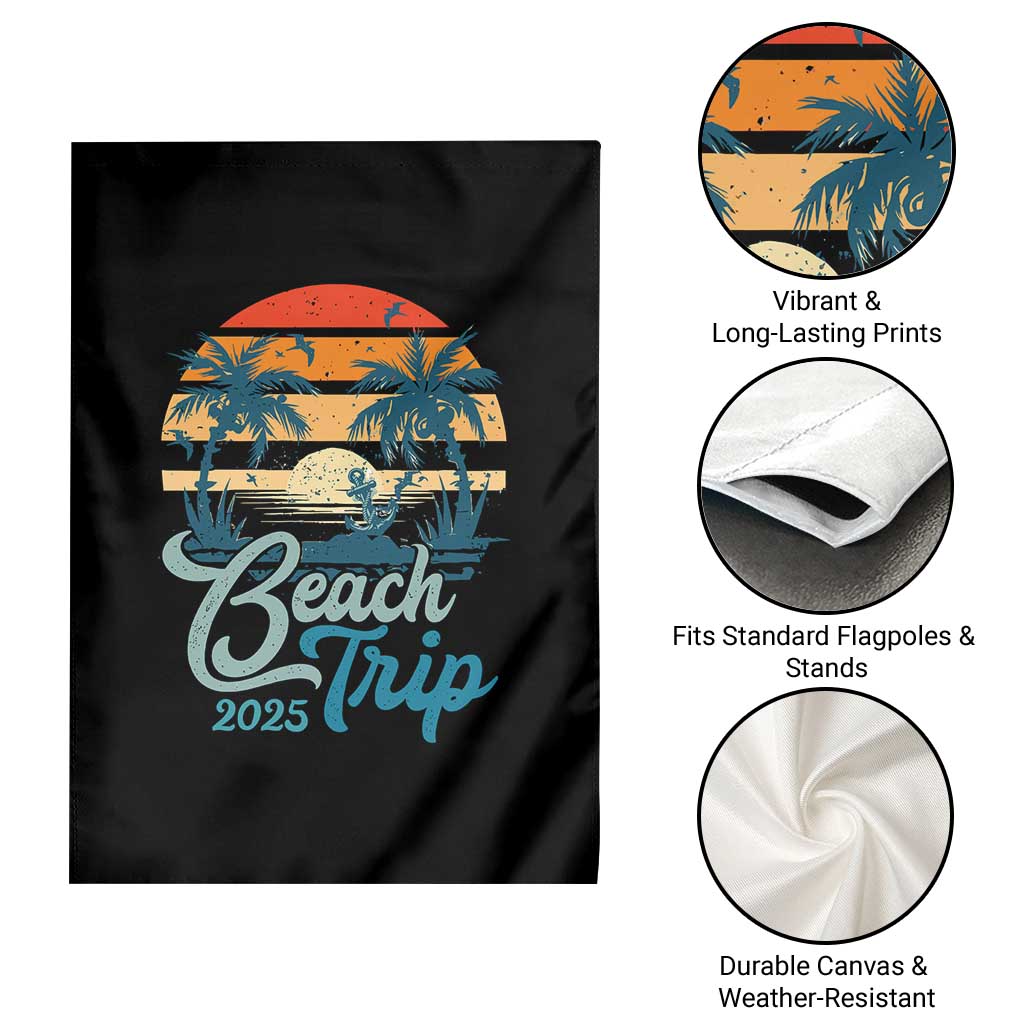 Beach Trip 2025 Garden Flag Summer Vacation Vintage 70's Retro - Wonder Print Shop
