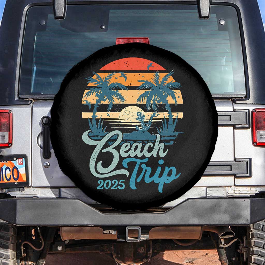 Beach Trip 2025 Spare Tire Cover Summer Vacation Vintage 70's Retro - Wonder Print Shop
